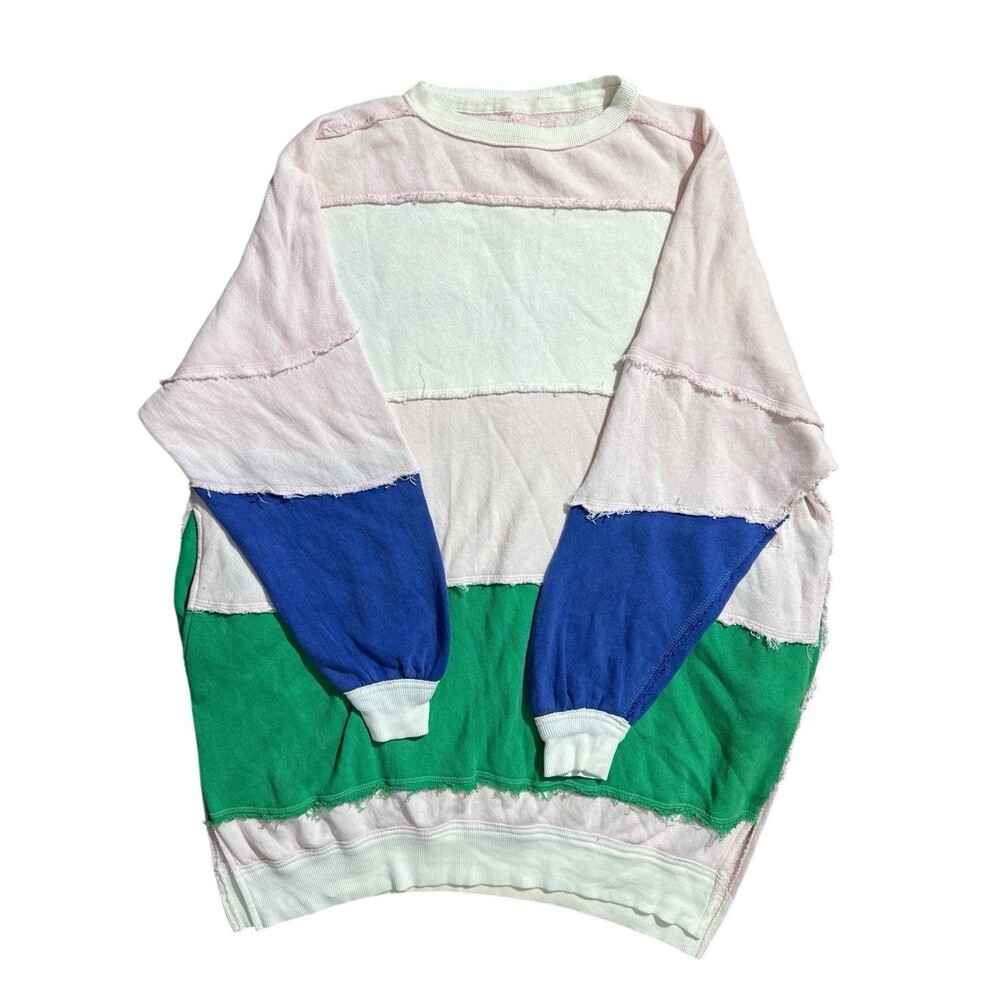 Free People We the Free Oversized Striped Sweatshirt Womens Size M Coastal